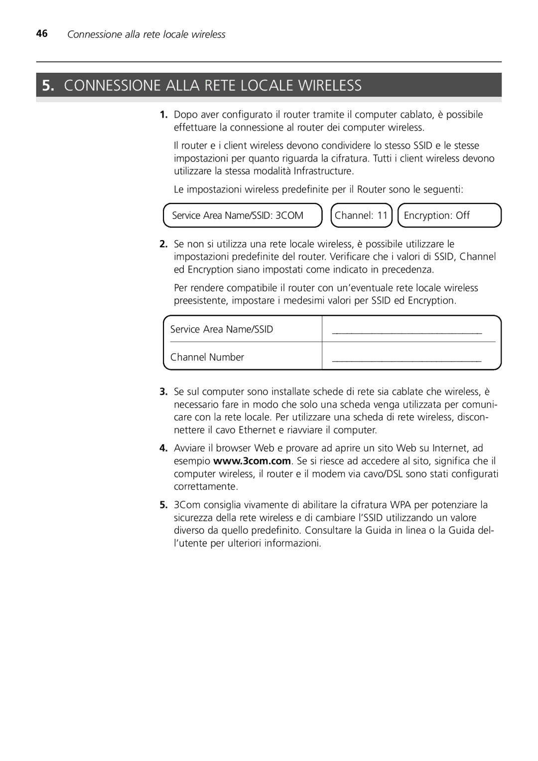 3Com 3CRWER200-75, 3CRWER100-75 manual Connessione Alla Rete Locale Wireless, Connessione alla rete locale wireless 