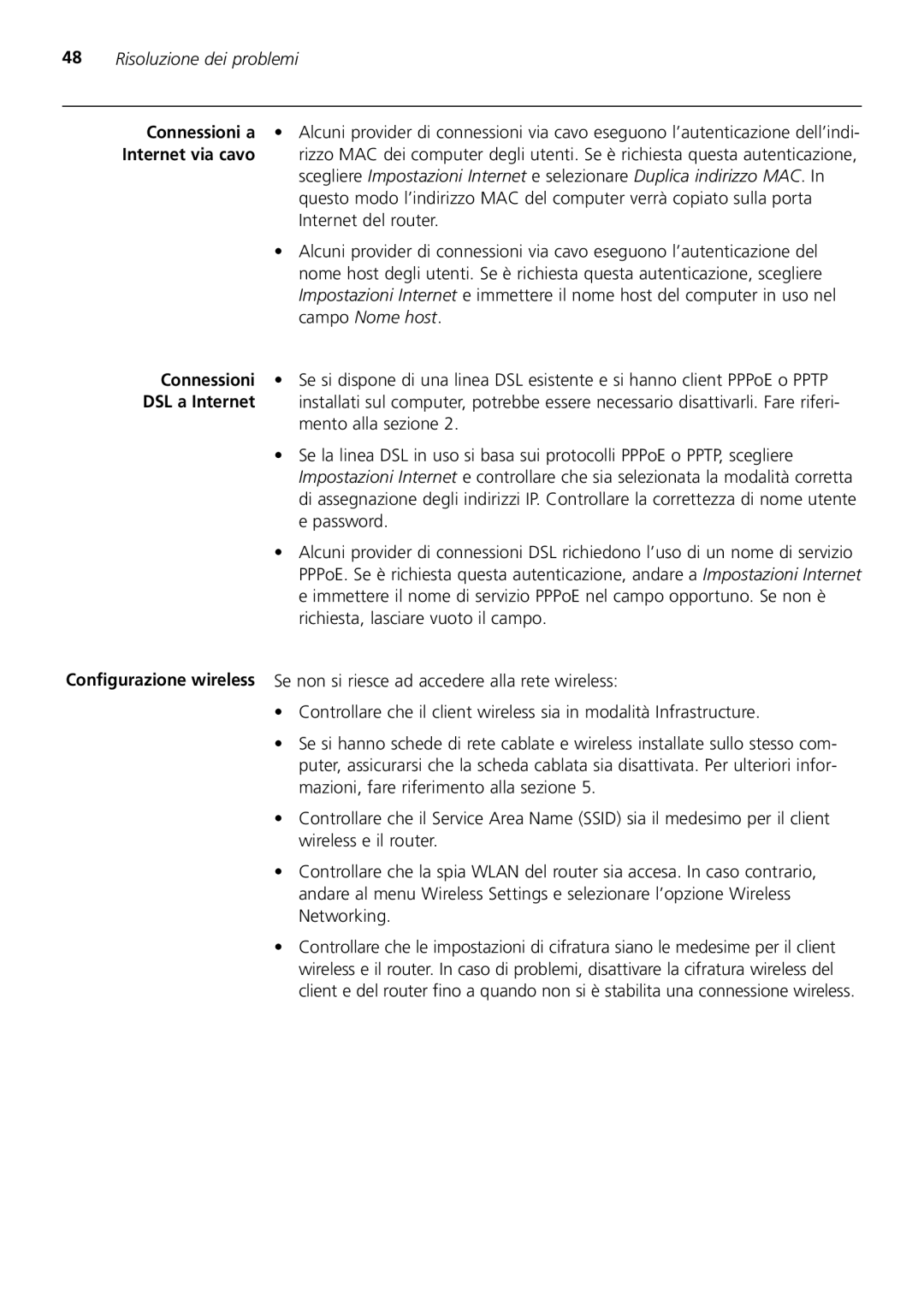 3Com 3CRWER200-75, 3CRWER100-75 manual Risoluzione dei problemi, Internet del router, Campo Nome host 