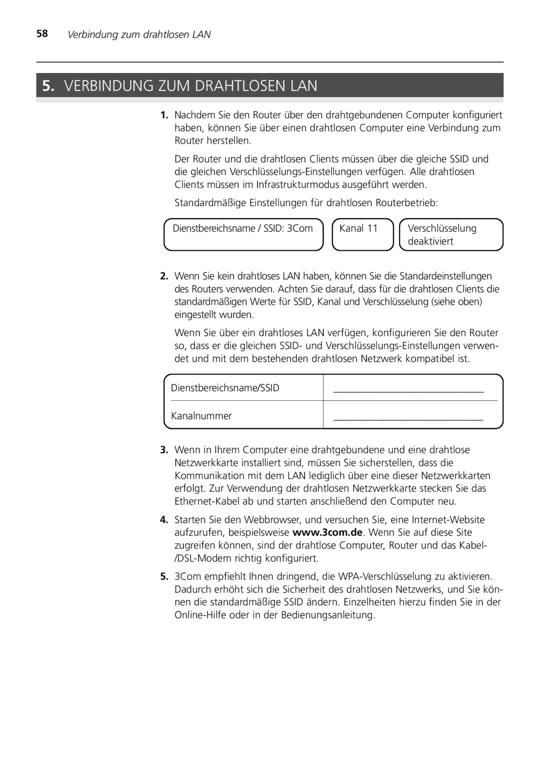 3Com 3CRWER200-75, 3CRWER100-75 manual Verbindung ZUM Drahtlosen LAN, Verbindung zum drahtlosen LAN, Deaktiviert 