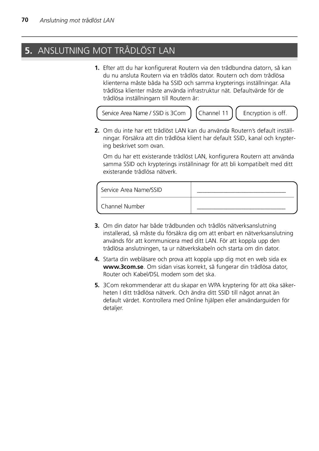 3Com 3CRWER200-75, 3CRWER100-75 manual Anslutning MOT Trådlöst LAN, Anslutning mot trådlöst LAN 