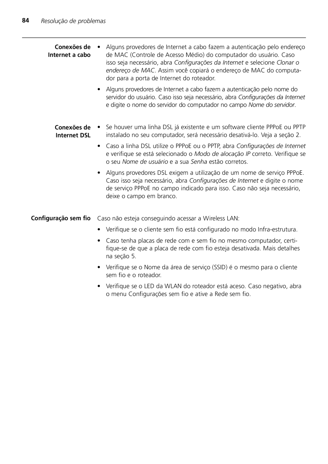 3Com 3CRWER200-75 manual Resolução de problemas, Conexões de, Internet a cabo, Dor para a porta de Internet do roteador 