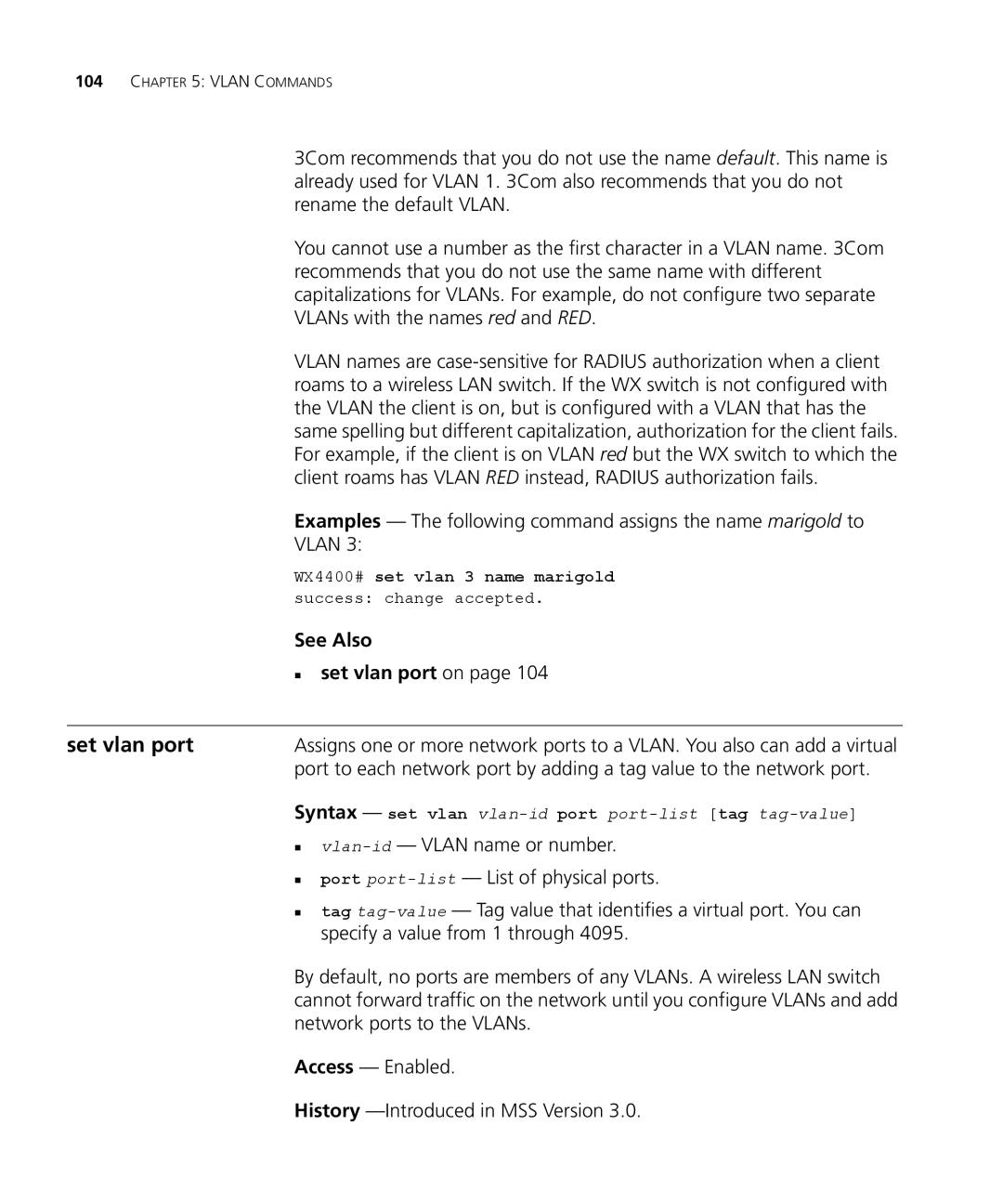 3Com 3CRWX440095A, 3CRWX120695A manual Set vlan port 