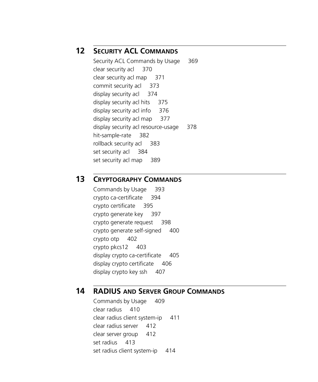 3Com 3CRWX440095A 369, Clear security acl 370 Clear security acl map 371, 373, 377, 378, Hit-sample-rate, Set security acl 