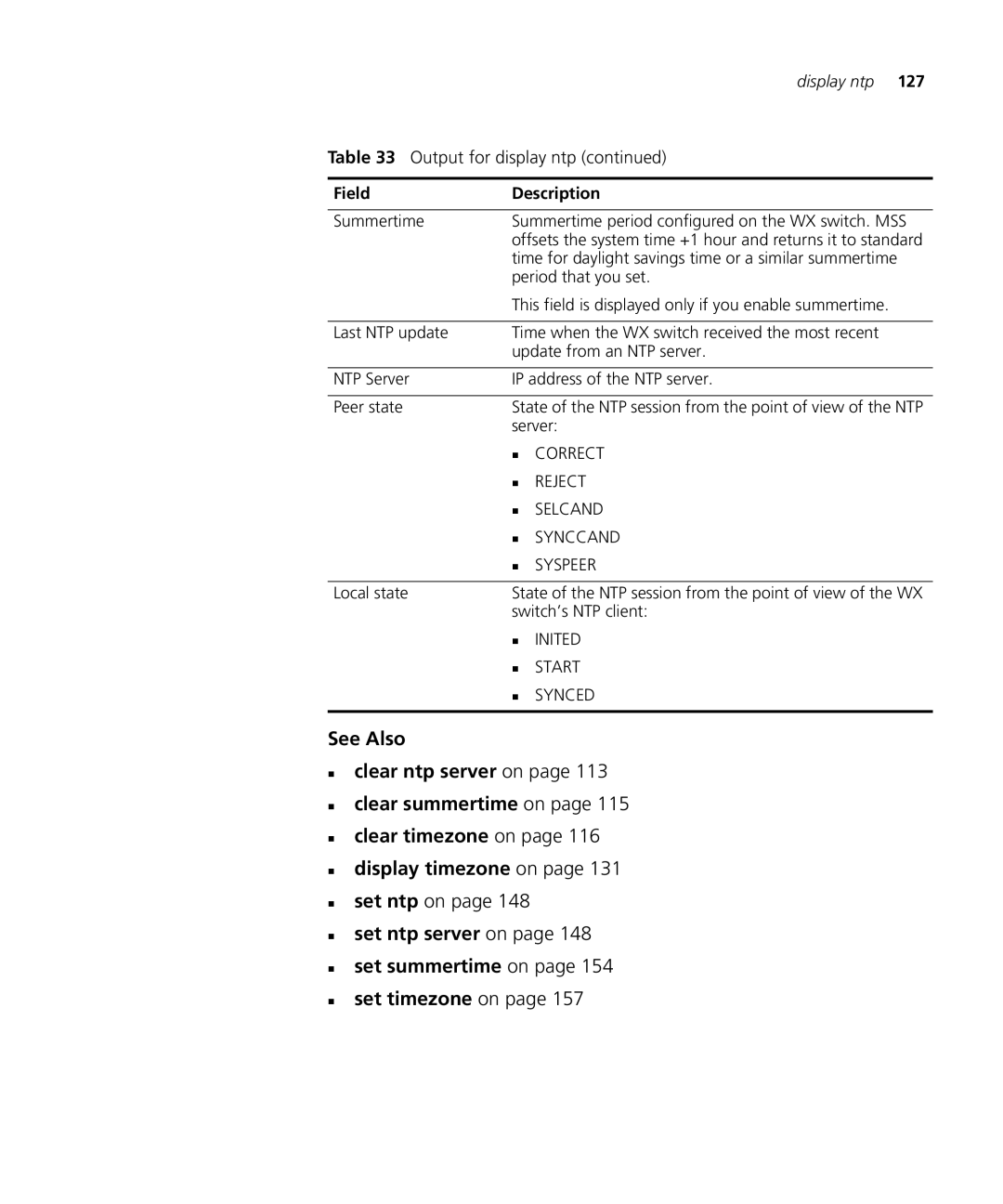 3Com 3CRWX120695A, 3CRWX440095A manual „ set ntp on, „ set ntp server on „ set summertime on „ set timezone on 