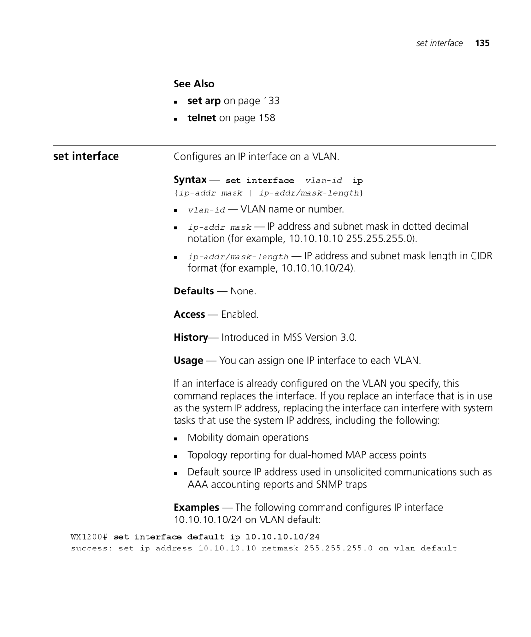 3Com 3CRWX120695A, 3CRWX440095A manual Set interface 