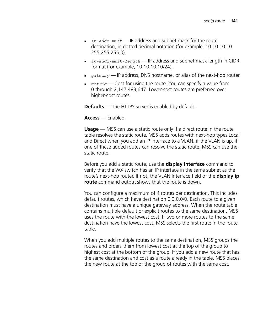 3Com 3CRWX120695A, 3CRWX440095A manual Set ip route 