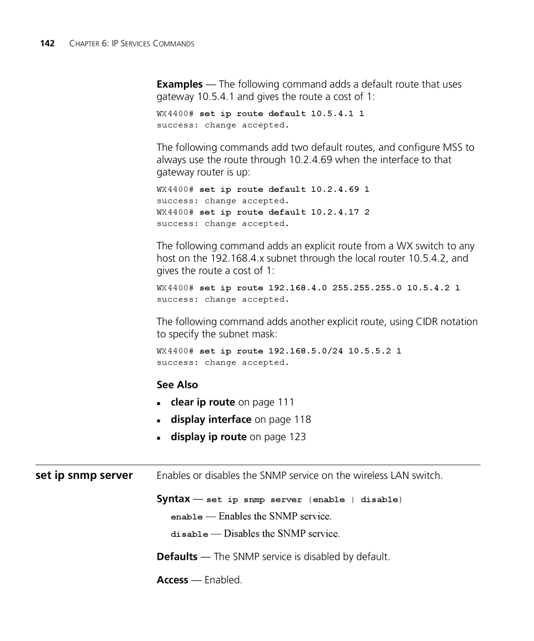 3Com 3CRWX440095A, 3CRWX120695A manual Syntax set ip snmp server enable disable 