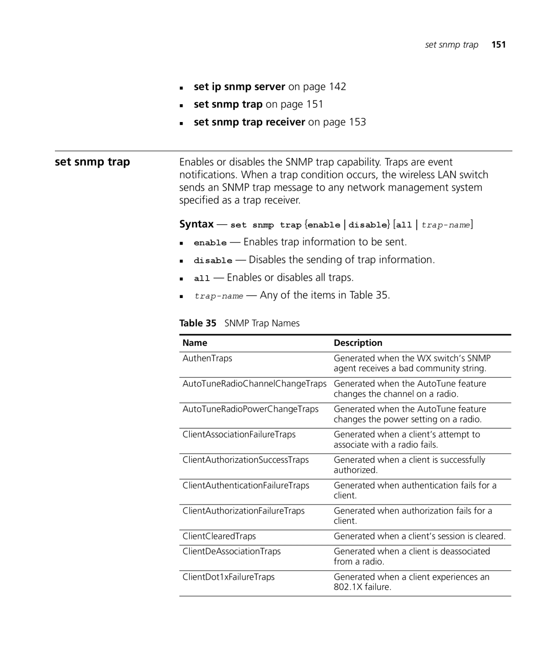 3Com 3CRWX120695A, 3CRWX440095A Sends an Snmp trap message to any network management system, Specified as a trap receiver 