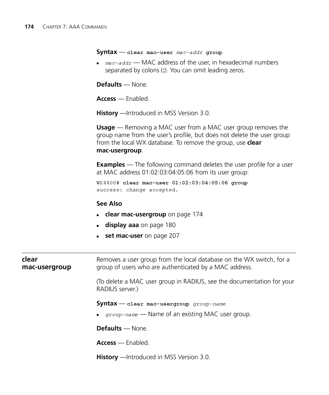 3Com 3CRWX440095A, 3CRWX120695A manual Clear, Mac-usergroup 