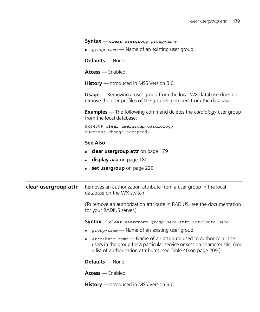 3Com 3CRWX120695A, 3CRWX440095A manual „ group-name- Name of an existing user group, Syntax clear usergroup group-name 