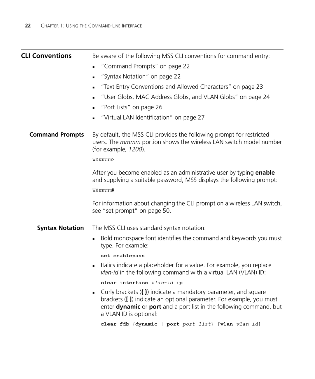 3Com 3CRWX440095A, 3CRWX120695A Set enablepass, Clear interface vlan-idip, Clear fdb dynamic port port-list vlan vlan-id 