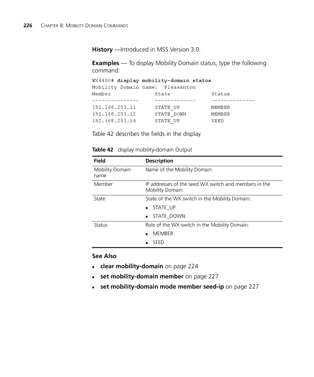 3Com 3CRWX440095A, 3CRWX120695A manual Display mobility-domain Output, WX4400# display mobility-domain status 