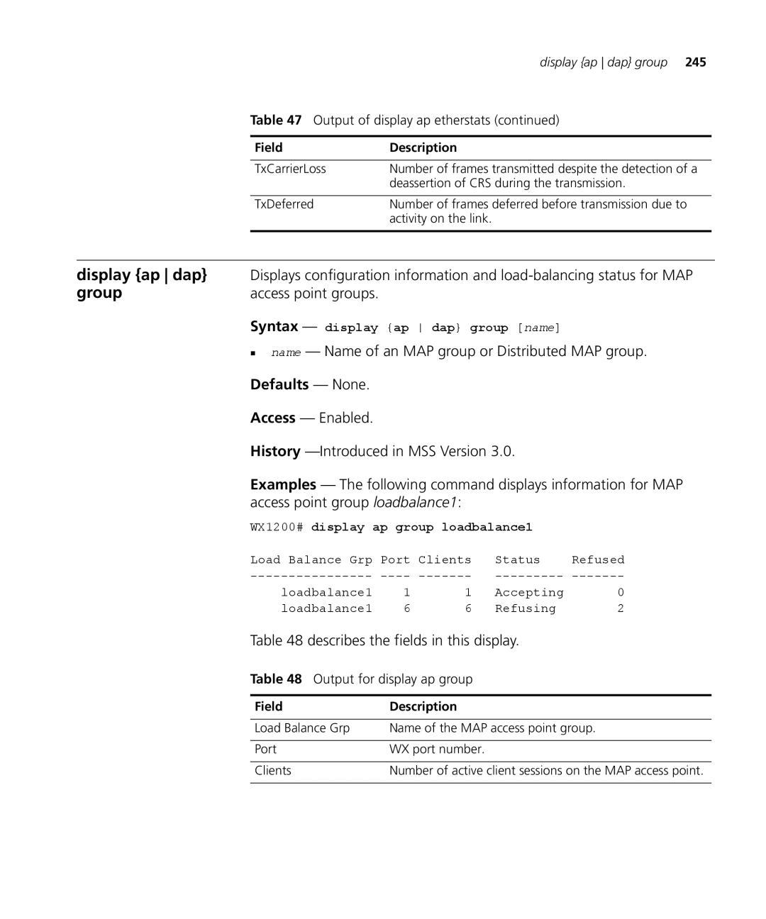 3Com 3CRWX120695A, 3CRWX440095A manual „ name Name of an MAP group or Distributed MAP group 