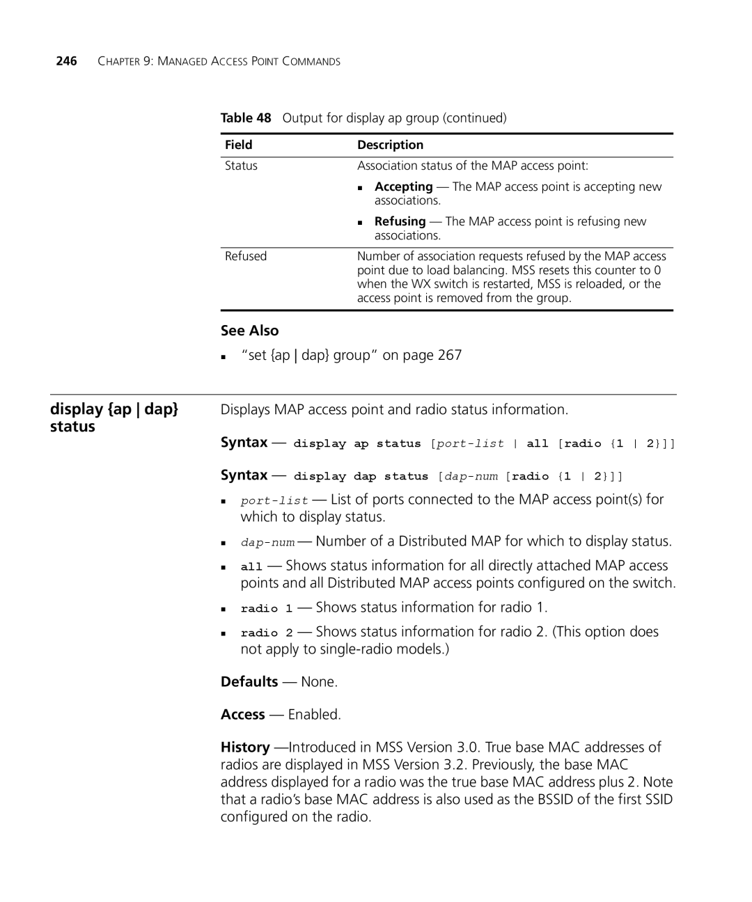 3Com 3CRWX440095A, 3CRWX120695A manual Syntax display ap status port-listall radio 1 