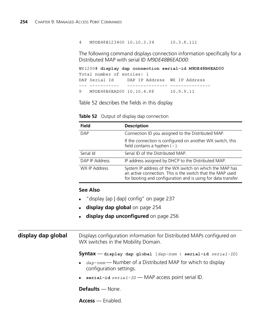 3Com 3CRWX440095A, 3CRWX120695A manual „ display ap dap config on, „ display dap global on „ display dap unconfigured on 