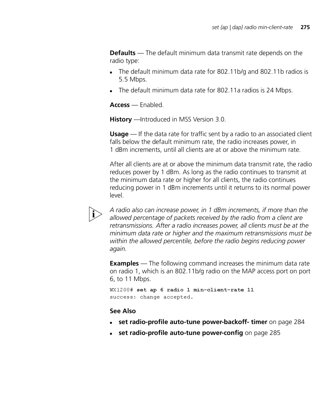3Com 3CRWX120695A, 3CRWX440095A manual Set ap dap radio min-client-rate 