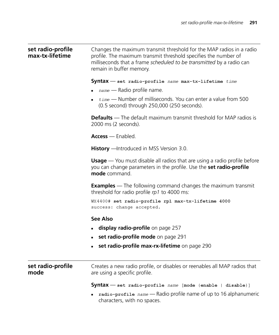 3Com 3CRWX120695A, 3CRWX440095A manual Max-tx-lifetime, Mode 