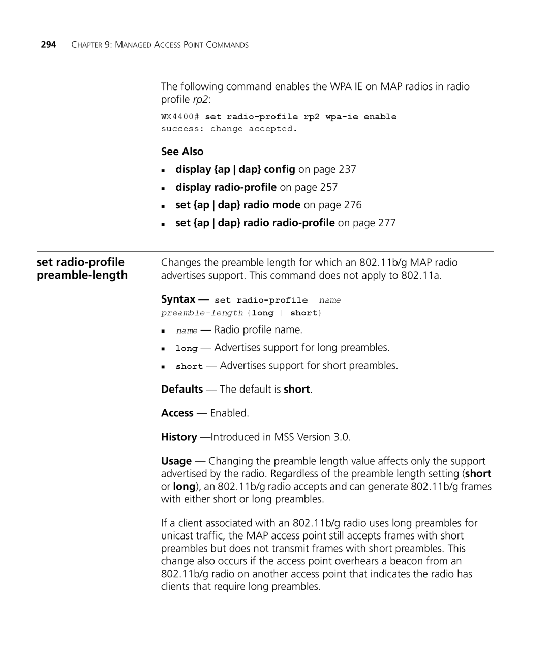 3Com 3CRWX440095A, 3CRWX120695A manual Syntax set radio-profile name 