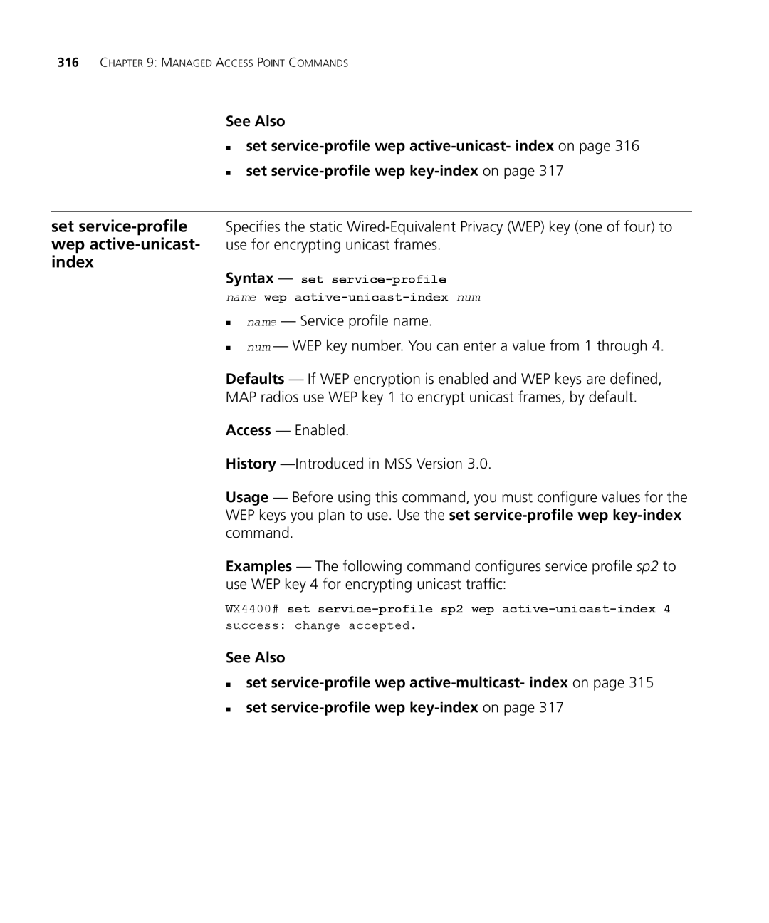 3Com 3CRWX440095A, 3CRWX120695A manual Set service-profile wep active-unicast- index 