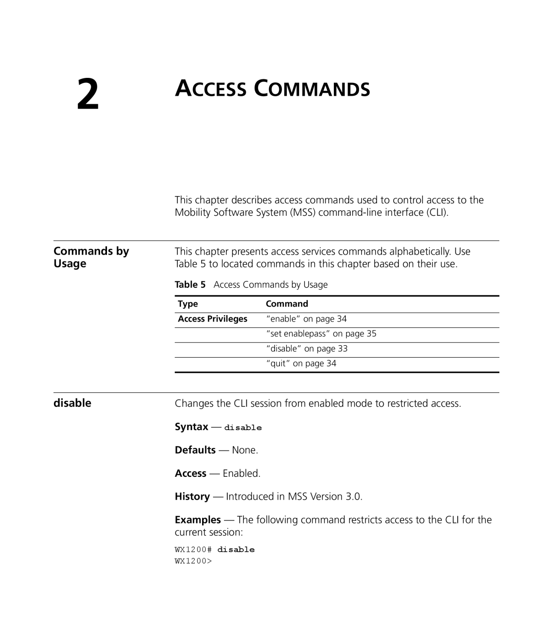 3Com 3CRWX120695A, 3CRWX440095A manual Commands by, Usage, Disable, To located commands in this chapter based on their use 