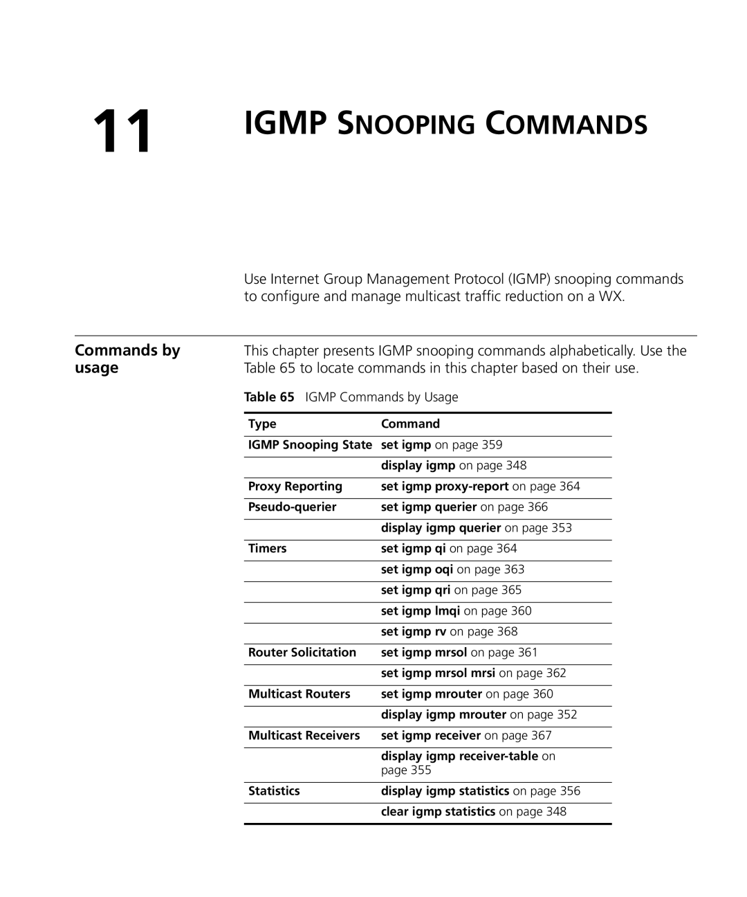 3Com 3CRWX120695A, 3CRWX440095A manual Igmp Snooping Commands, Igmp Commands by Usage 