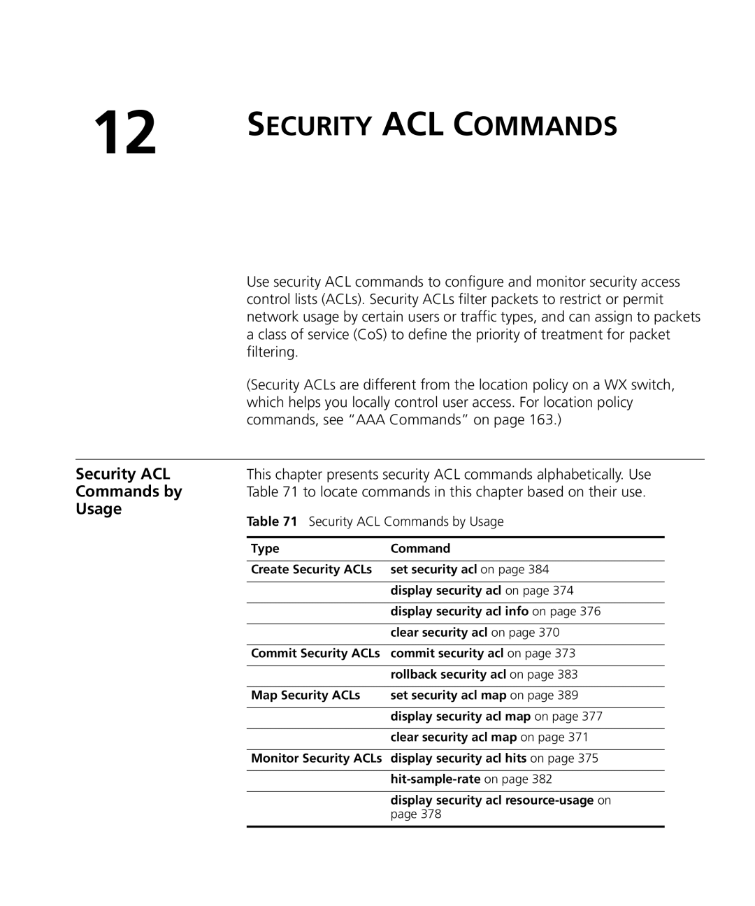 3Com 3CRWX120695A, 3CRWX440095A manual Security ACL Commands 