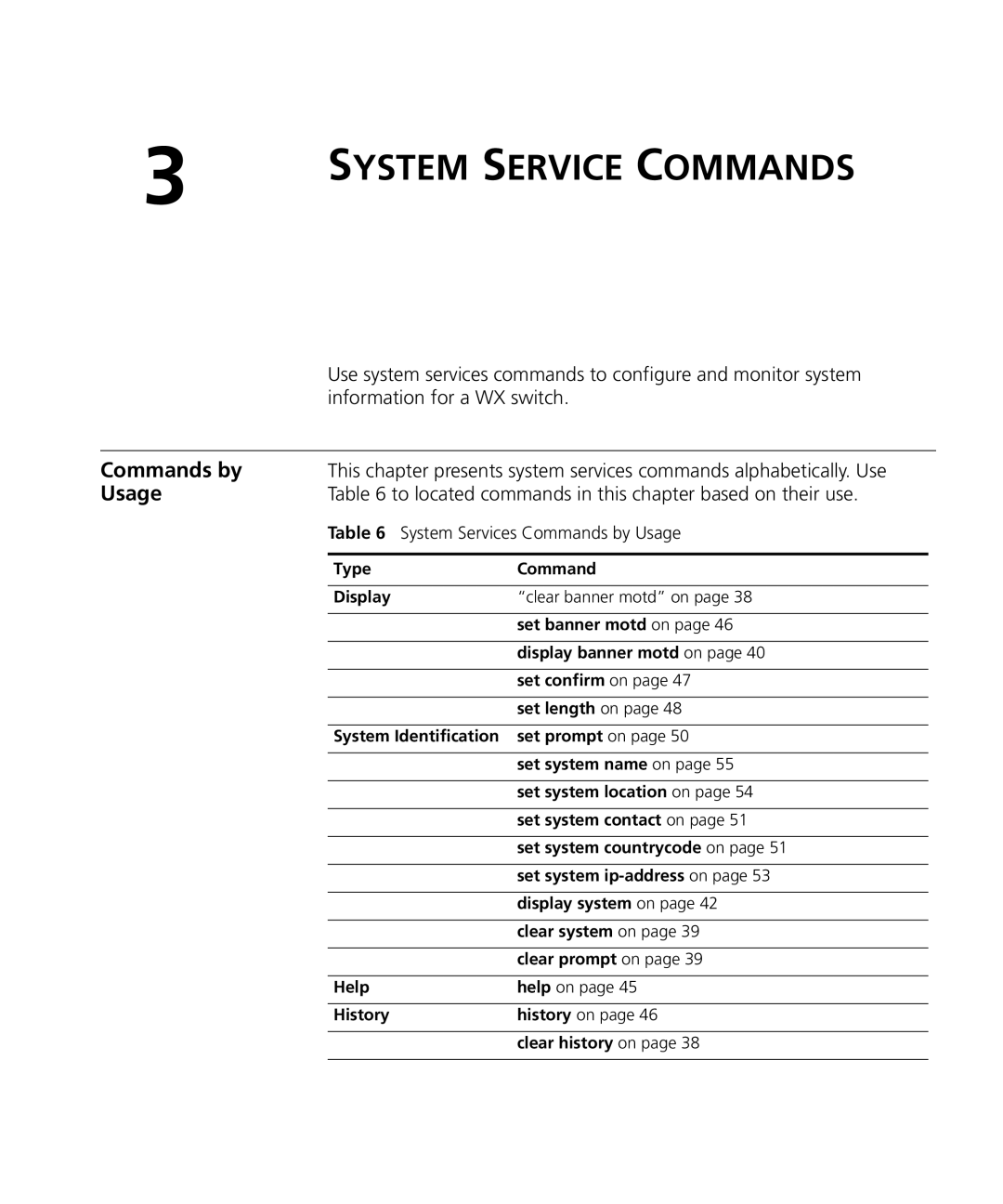 3Com 3CRWX120695A, 3CRWX440095A manual System Service Commands, To located commands in this chapter based on their use 