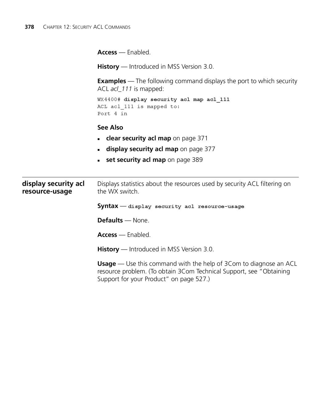 3Com 3CRWX440095A, 3CRWX120695A manual Resource-usage, ACL acl111 is mapped, Support for your Product on 