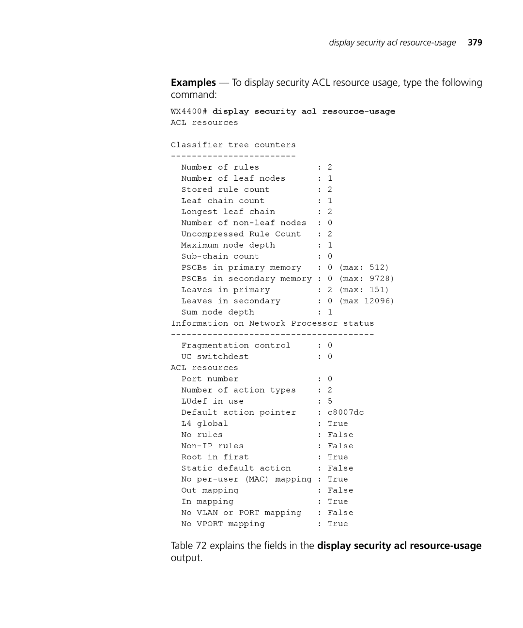 3Com 3CRWX120695A, 3CRWX440095A manual WX4400# display security acl resource-usage 