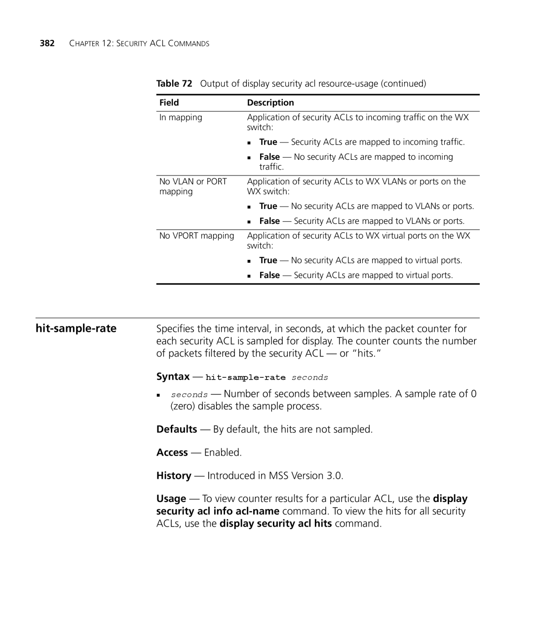 3Com 3CRWX440095A manual Hit-sample-rate, Packets filtered by the security ACL or hits, Syntax hit-sample-rate seconds 