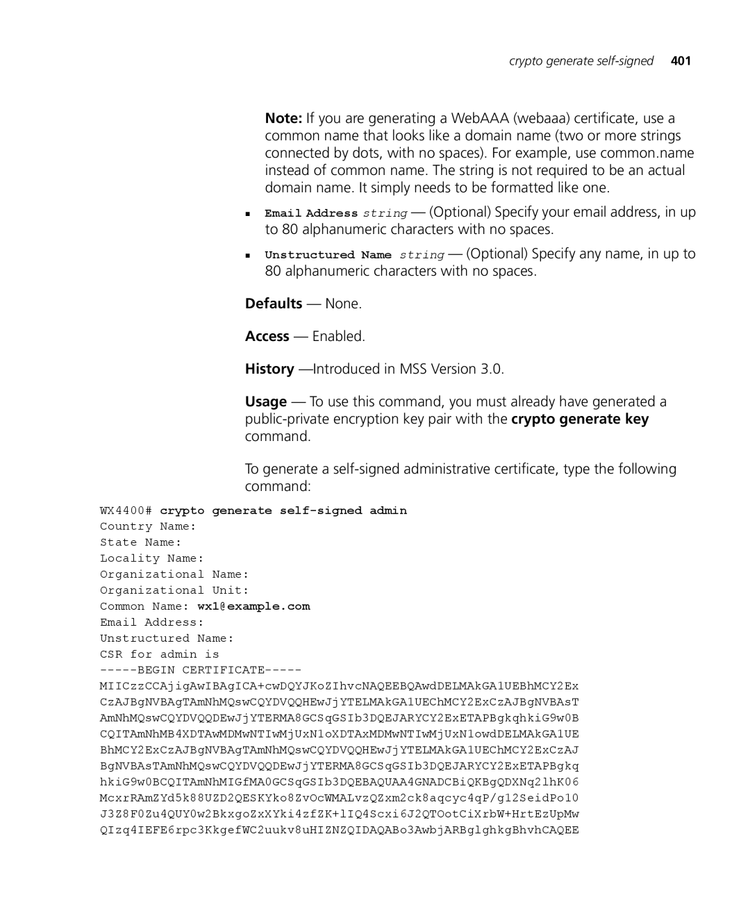 3Com 3CRWX120695A, 3CRWX440095A manual WX4400# crypto generate self-signed admin 