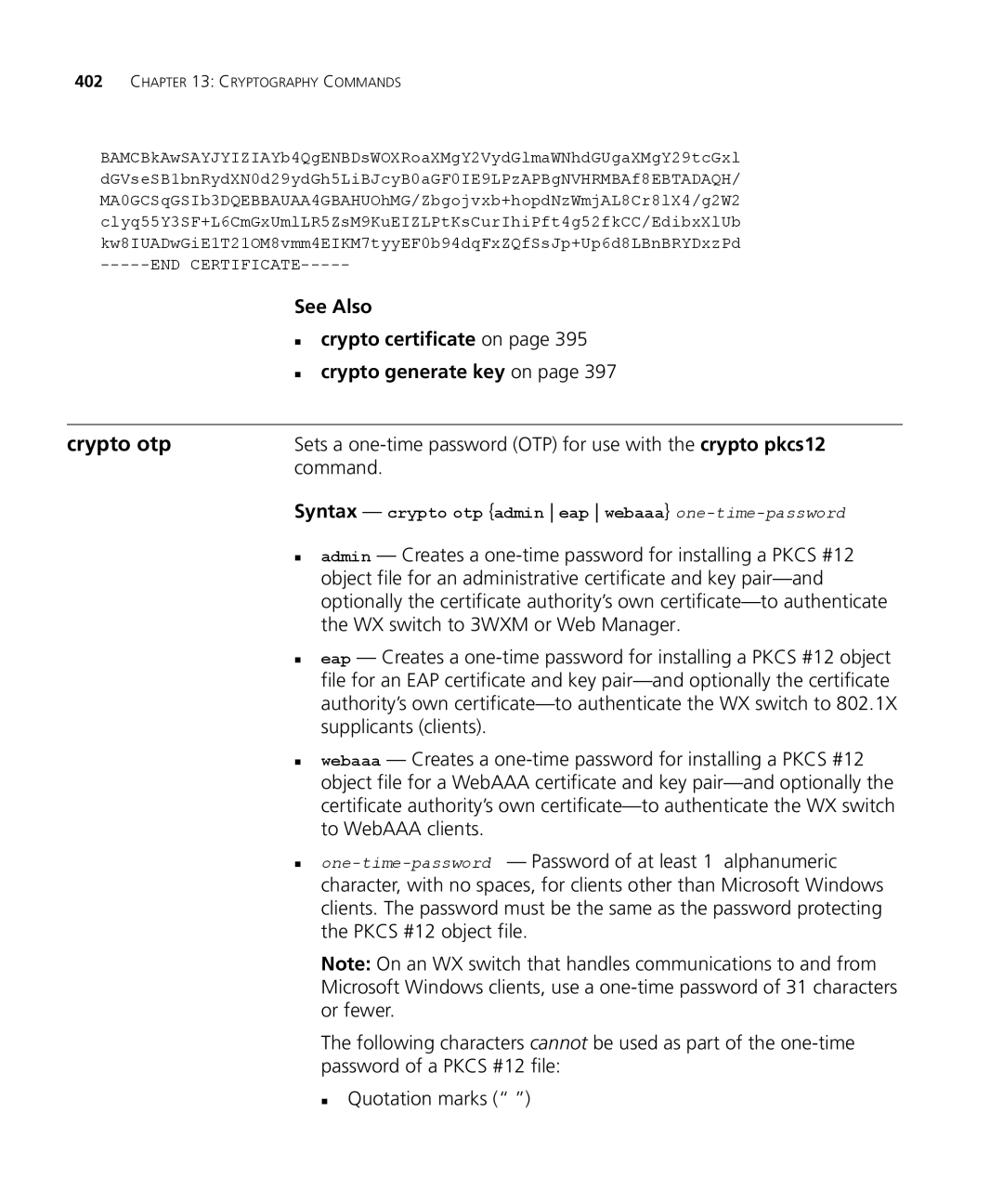 3Com 3CRWX440095A, 3CRWX120695A manual Crypto otp 