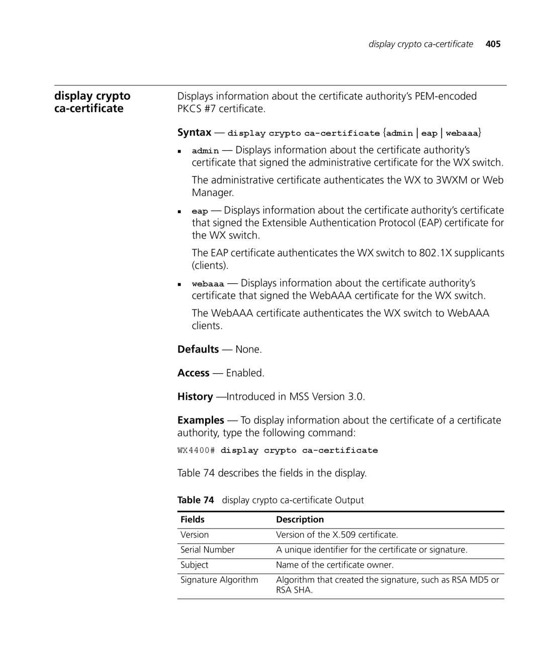 3Com 3CRWX120695A, 3CRWX440095A manual Ca-certificate, Pkcs #7 certificate, Display crypto ca-certificate Output 