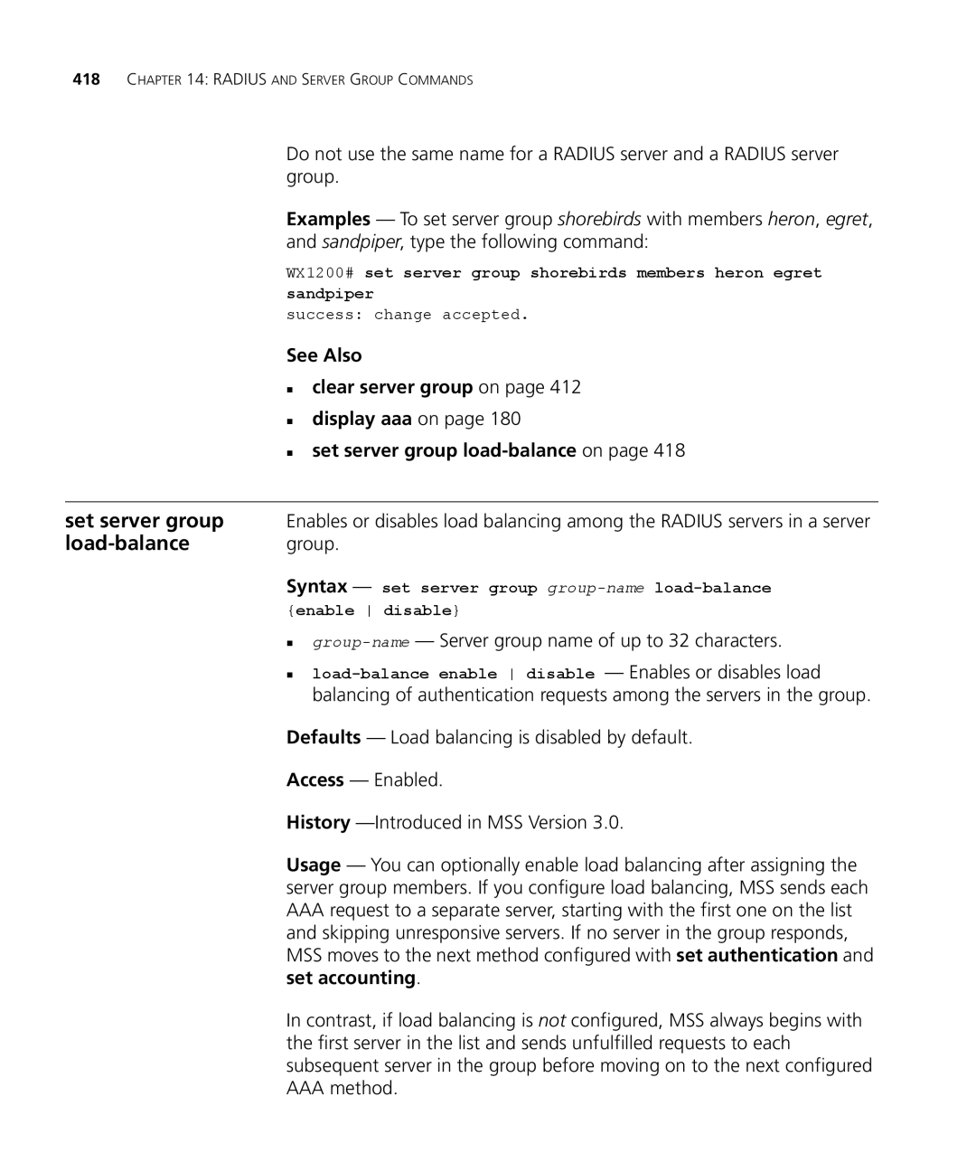 3Com 3CRWX440095A, 3CRWX120695A manual Load-balance group, „ group-name- Server group name of up to 32 characters 