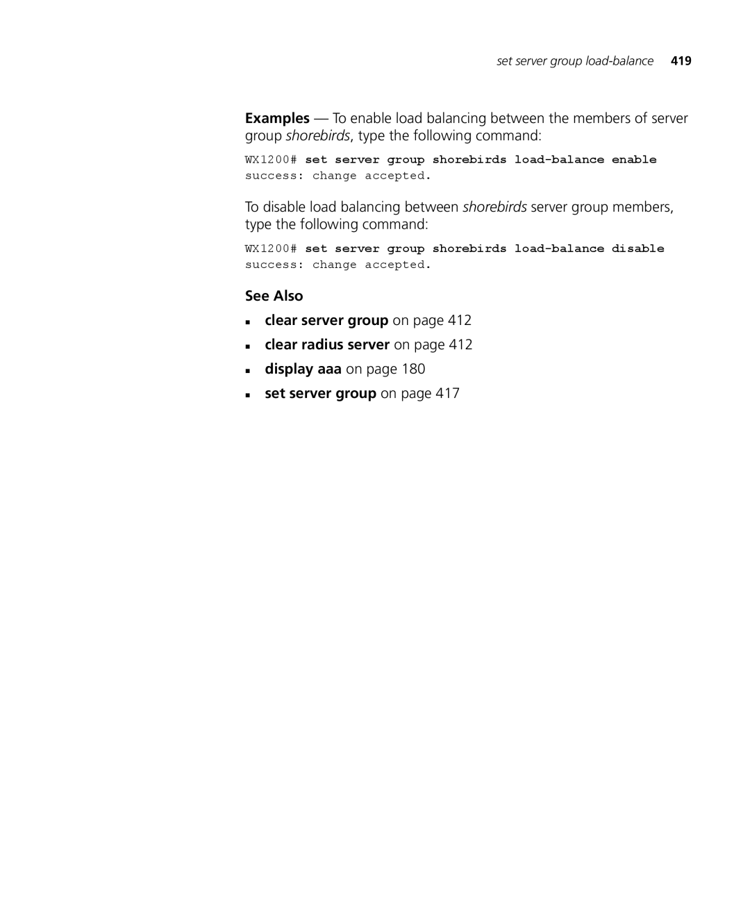 3Com 3CRWX120695A, 3CRWX440095A manual Set server group load-balance 