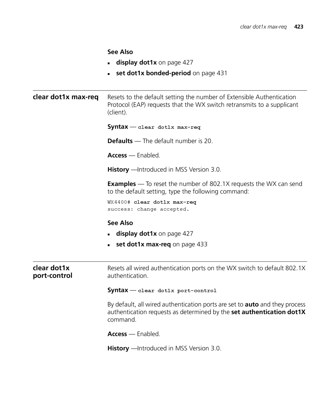 3Com 3CRWX120695A manual Port-control, See Also „ display dot1x on „ set dot1x bonded-periodon, „ set dot1x max-reqon 