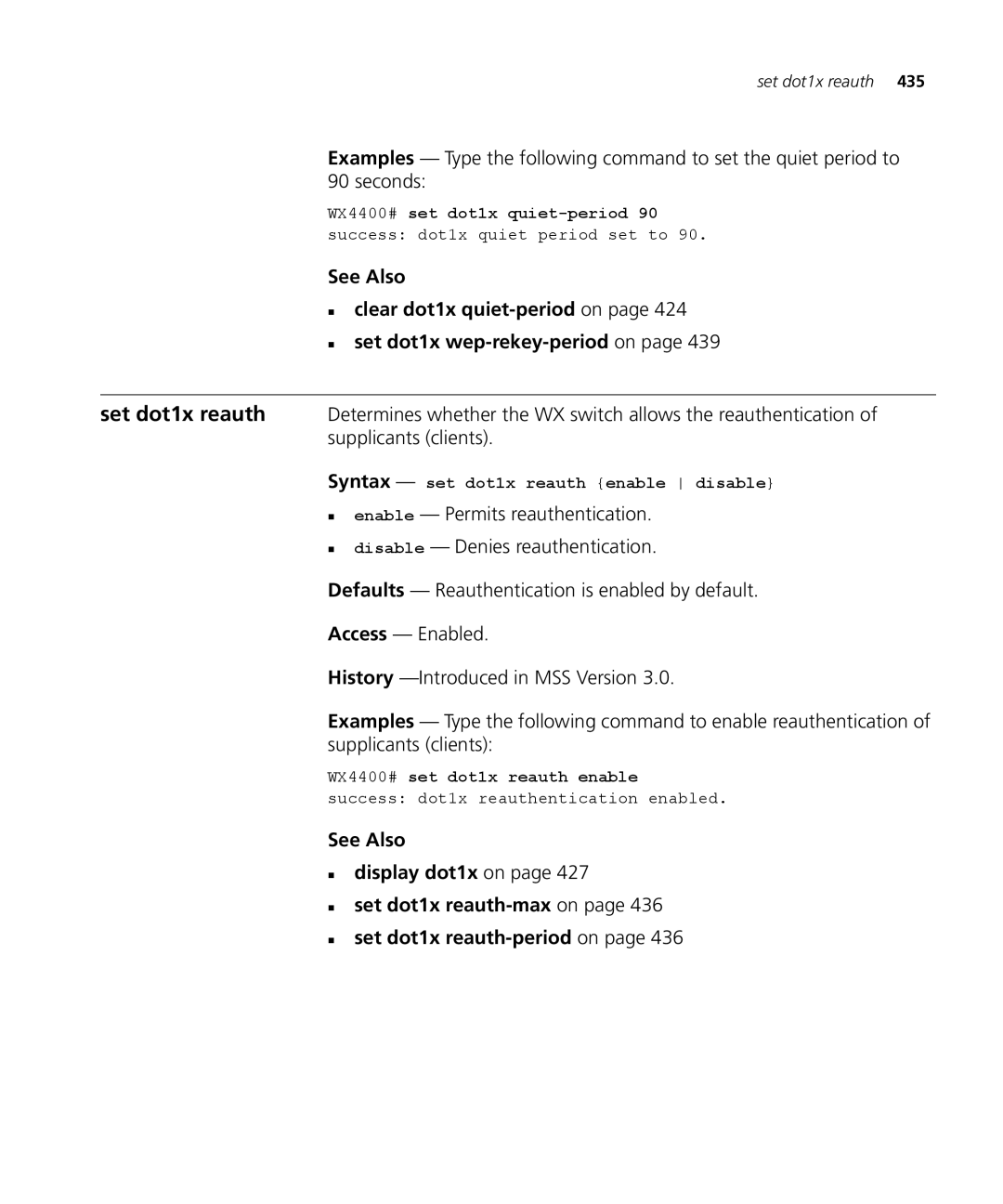 3Com 3CRWX120695A, 3CRWX440095A manual Syntax set dot1x reauth enable disable 