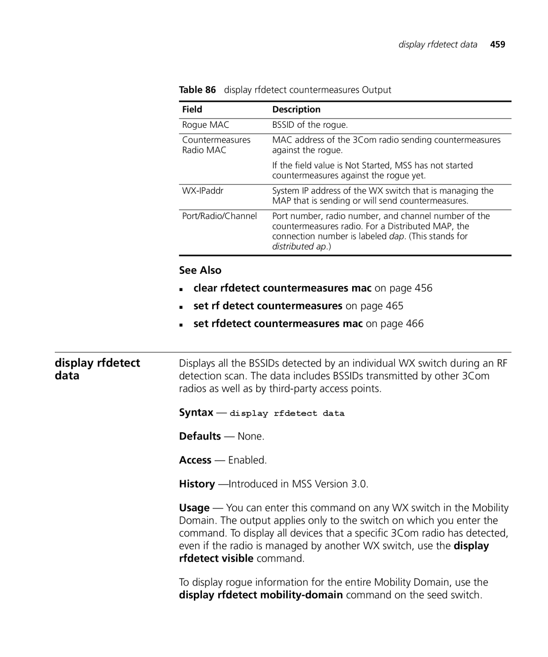 3Com 3CRWX120695A, 3CRWX440095A manual Radios as well as by third-party access points, Syntax display rfdetect data 