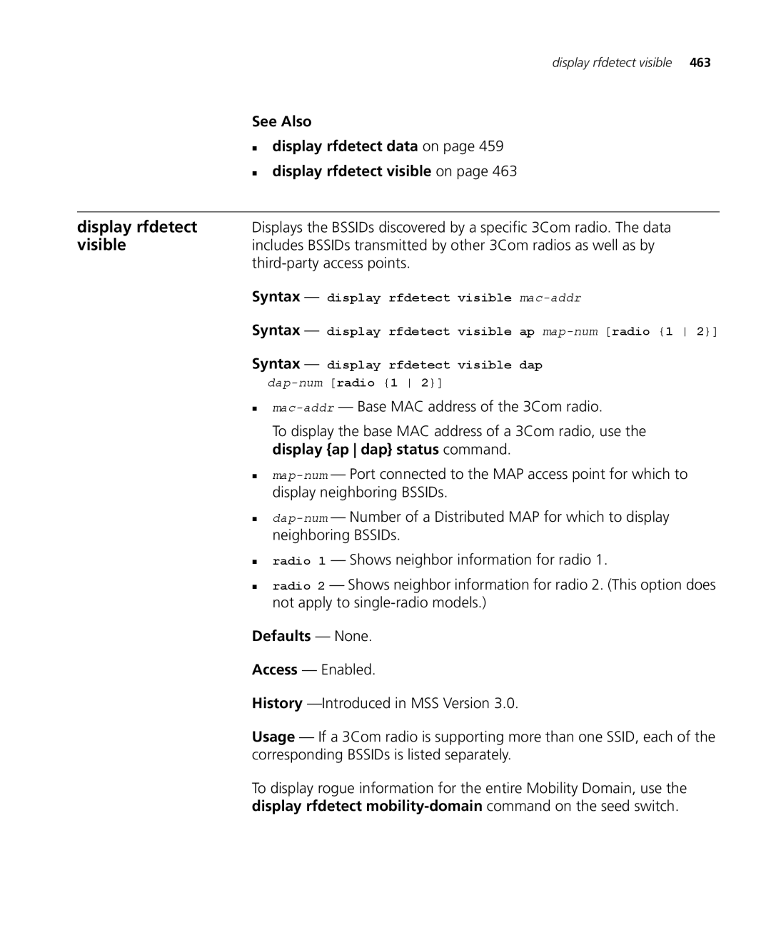 3Com 3CRWX120695A Third-party access points, „ mac-addr- Base MAC address of the 3Com radio, Display neighboring BSSIDs 