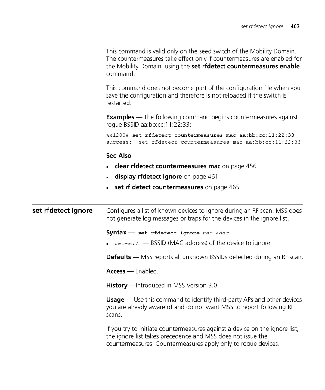 3Com 3CRWX120695A, 3CRWX440095A manual Syntax set rfdetect ignore mac-addr 