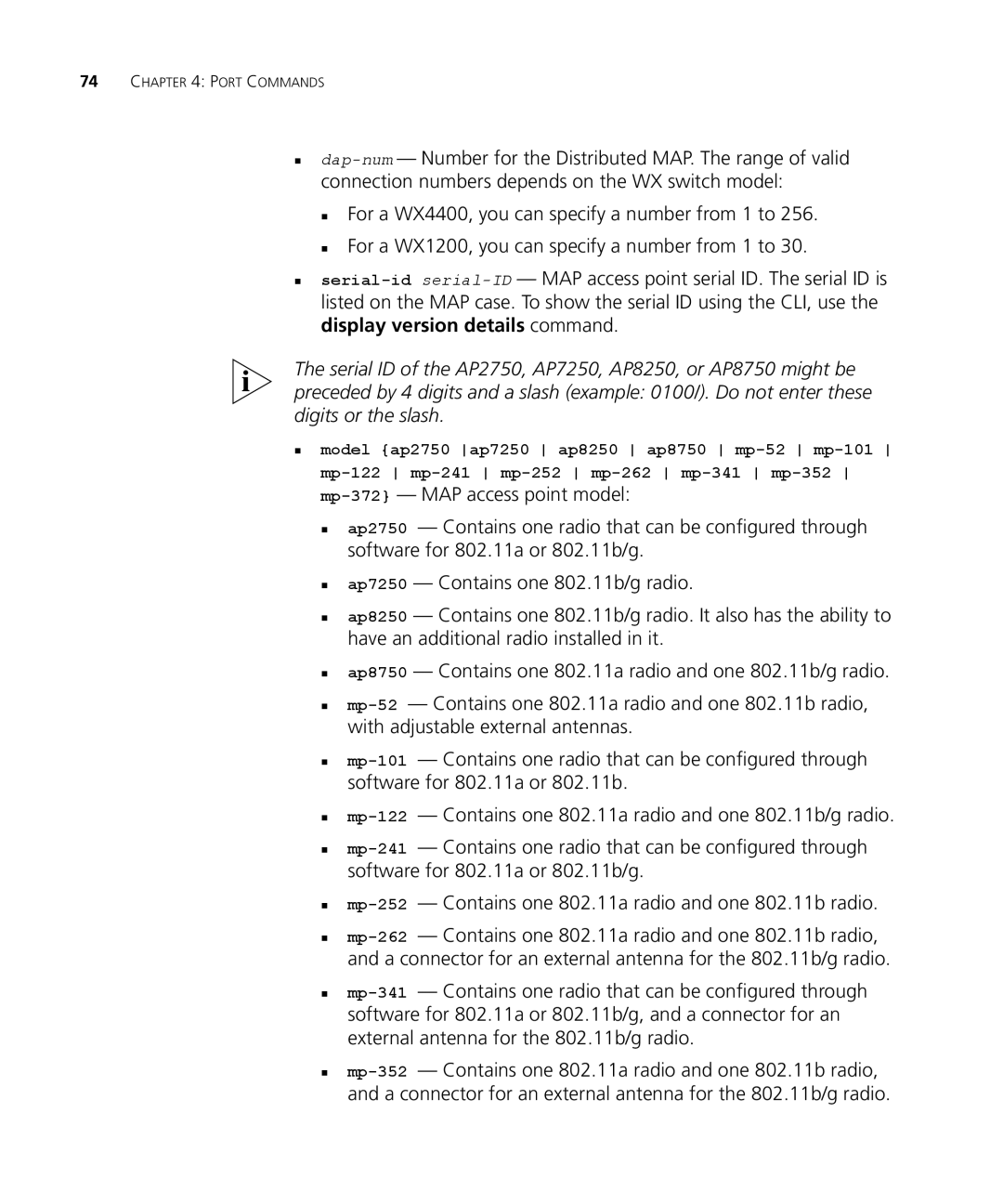 3Com 3CRWX440095A, 3CRWX120695A manual Port Commands 