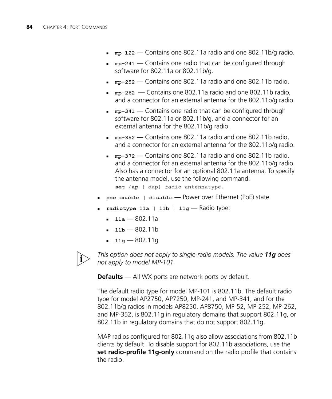 3Com 3CRWX440095A manual Antenna model, use the following command, „ poe enable disable Power over Ethernet PoE state 