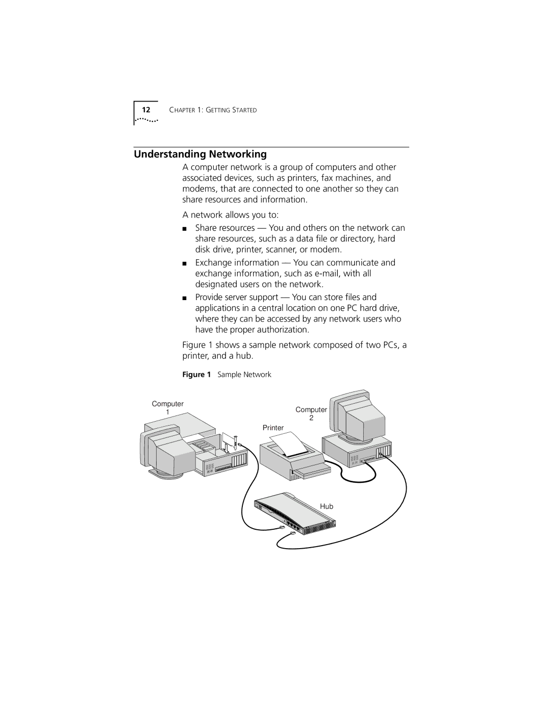 3Com 3CSOHO100 manual Understanding Networking, Sample Network Computer 1Computer Printer 