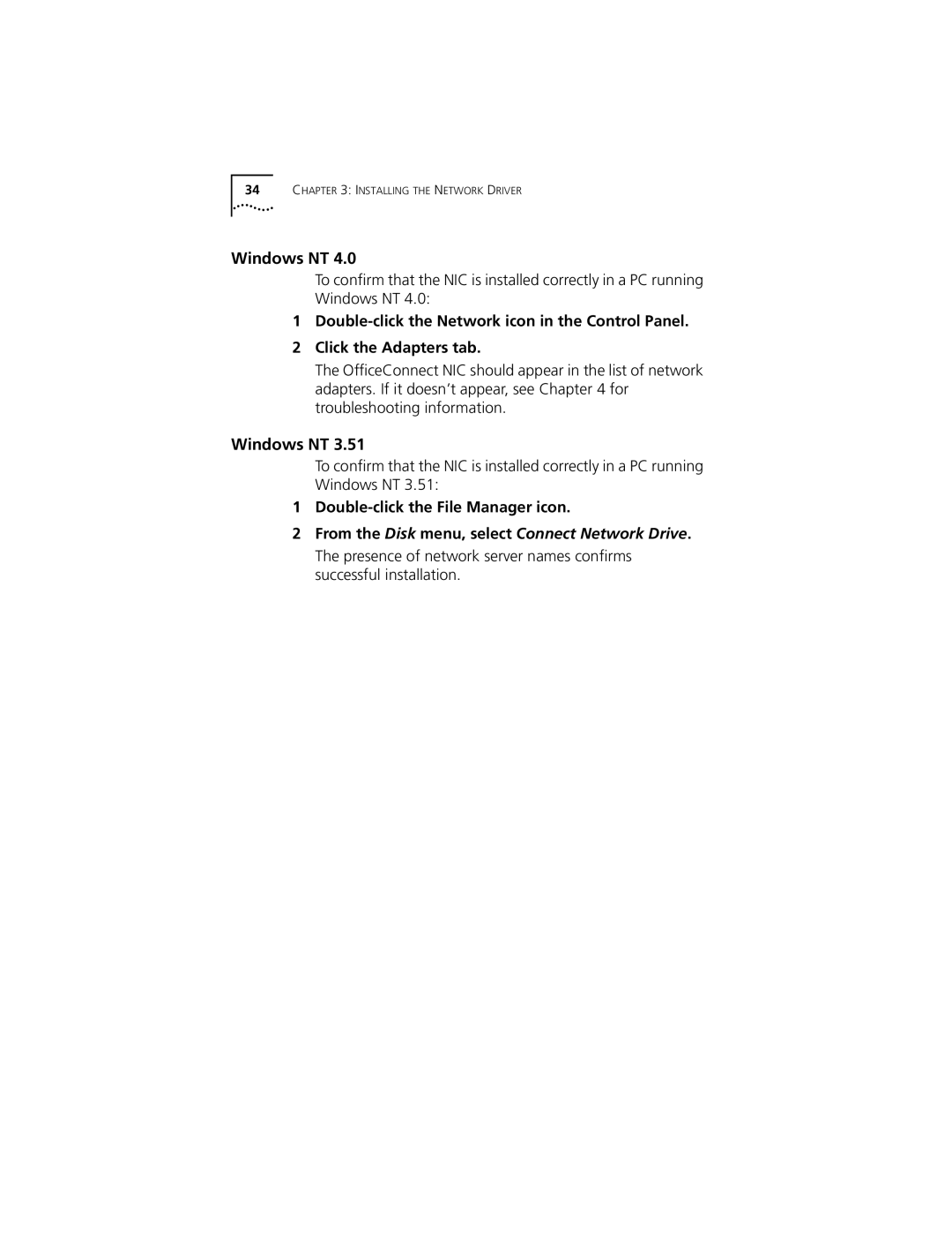 3Com 3CSOHO100 manual Windows NT, Double-click the File Manager icon 