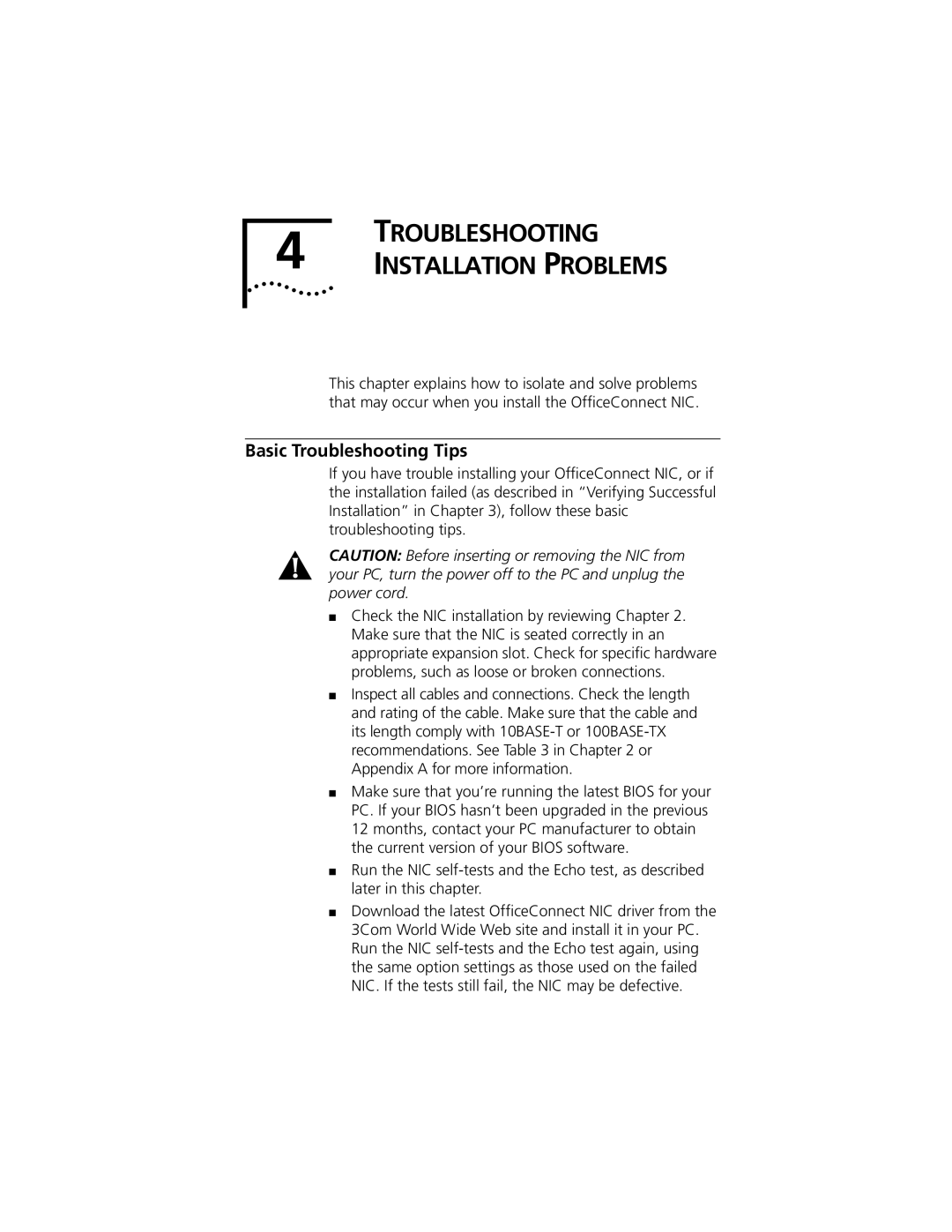 3Com 3CSOHO100 manual Basic Troubleshooting Tips 