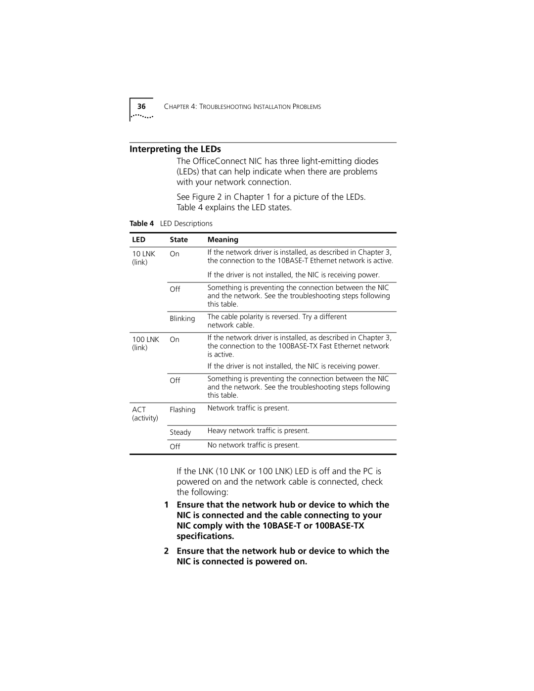 3Com 3CSOHO100 manual Interpreting the LEDs, State Meaning 