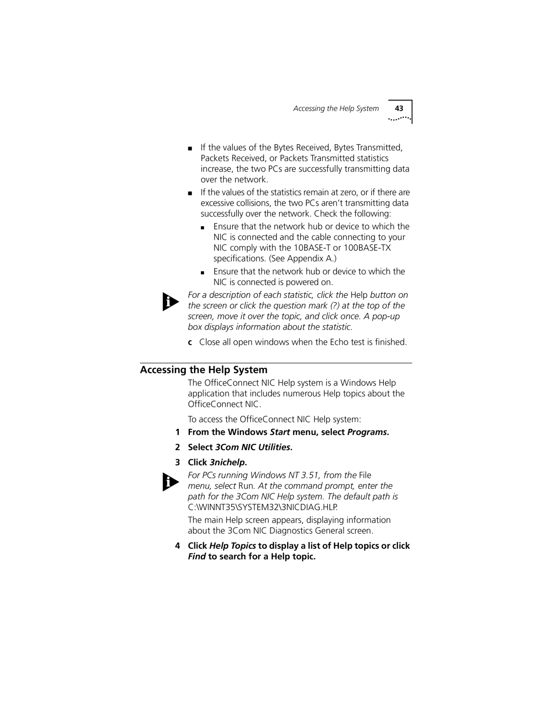 3Com 3CSOHO100 manual Accessing the Help System, From the Windows Start menu, select Programs 