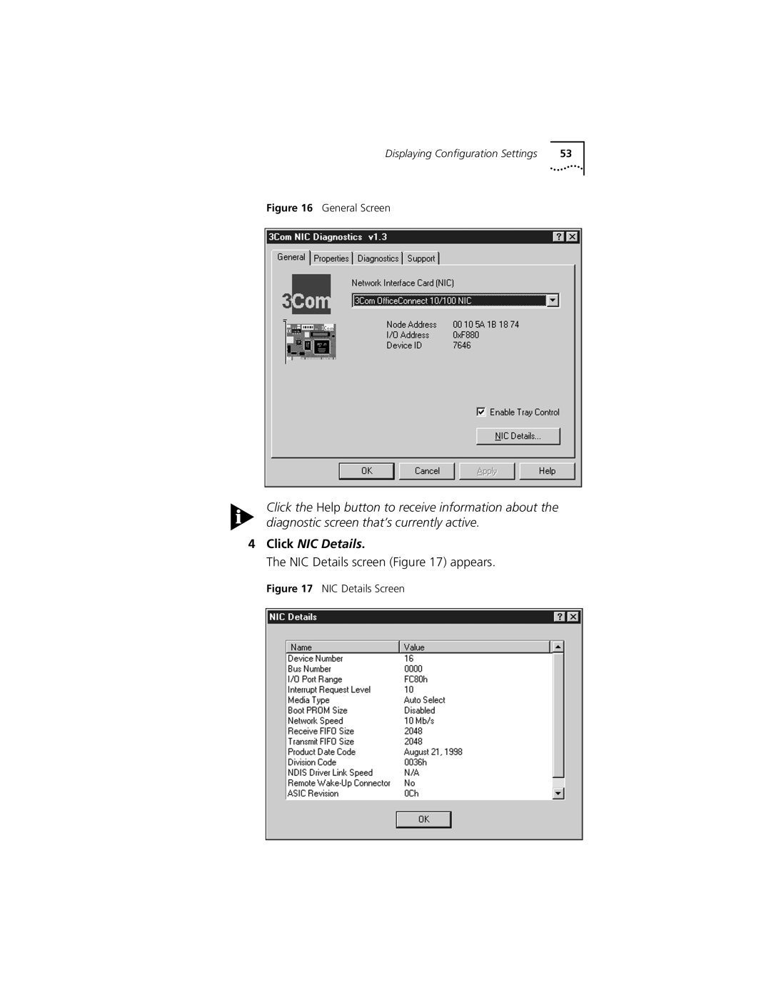 3Com 3CSOHO100 manual Click NIC Details 