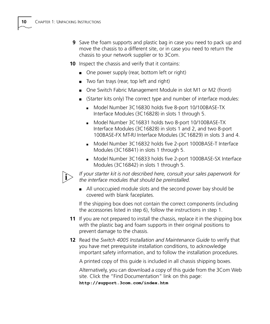 3Com 4005 manual Unpacking Instructions 