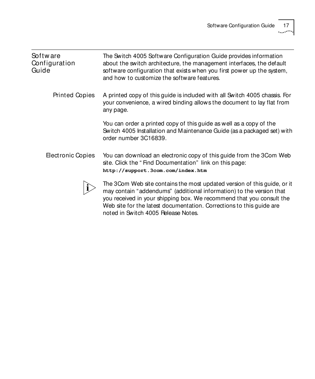 3Com 4005 manual Software, Configuration 